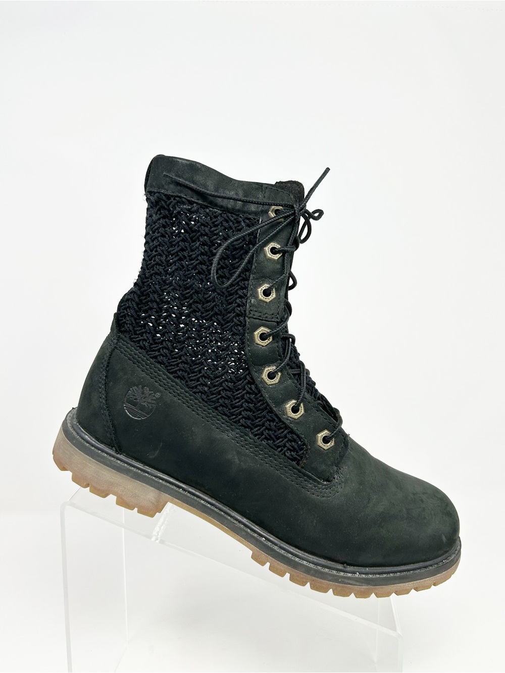 Timberland Authentics Open Weave 6-Inch Combat Boots Black Lace Up Size 9